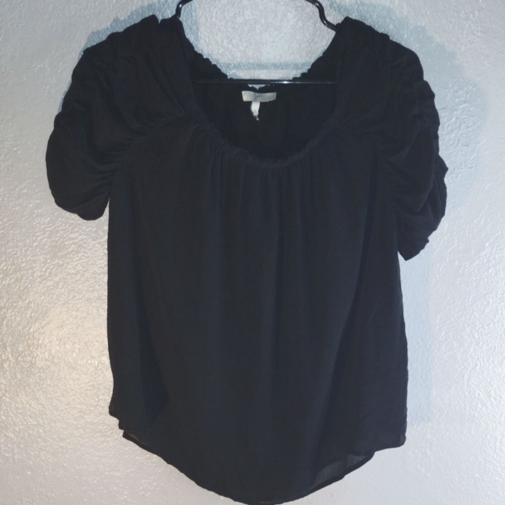 Silk Joie Top with Short Puffed Sleeves S